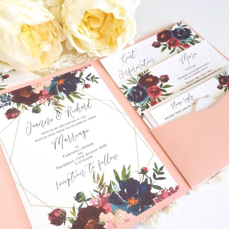 burgundy and blush pink floral pocketfold wedding invitation 768x768