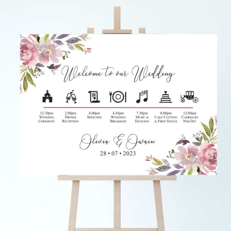 mauve floral wedding order of the day landscape 768x768