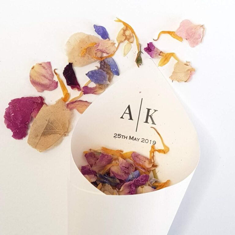 modern monogram personalised confetti cone with dried flower petal confetti 768x768